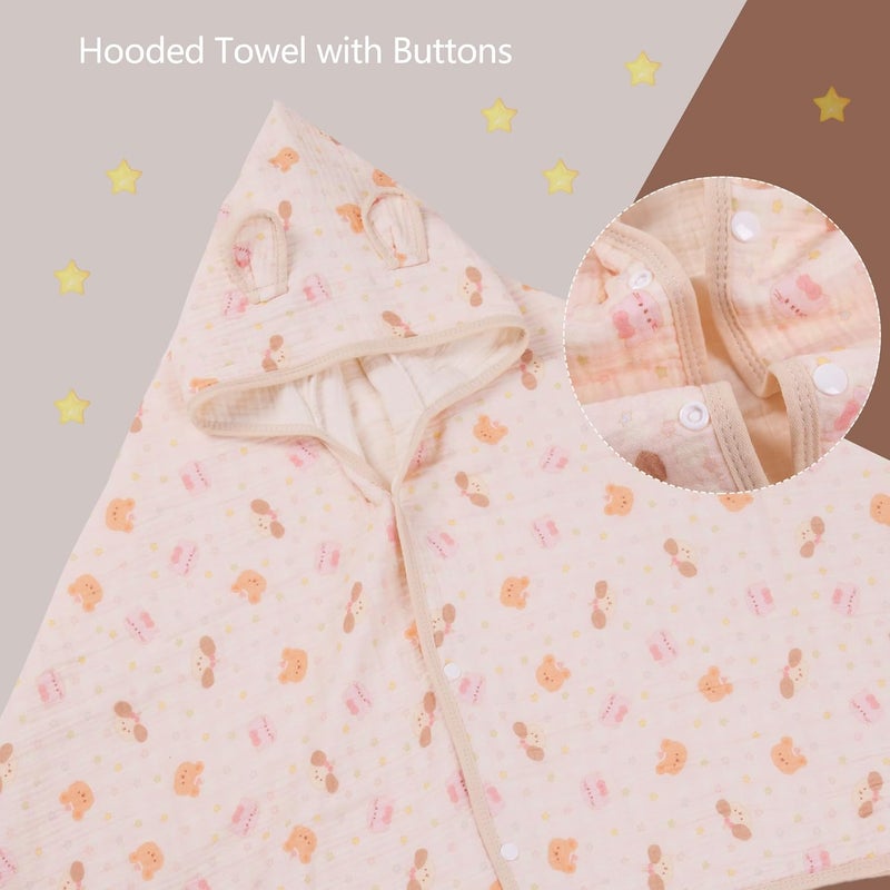 REMASS Hooded Towel Muslin Hooded Towel Made from Organic Cotton 6-Layer Cotton Bath Towel, Soft Bath Towels 25x51inches for Toddler Baby Girl (Galaxy Pet Party) - Image 4